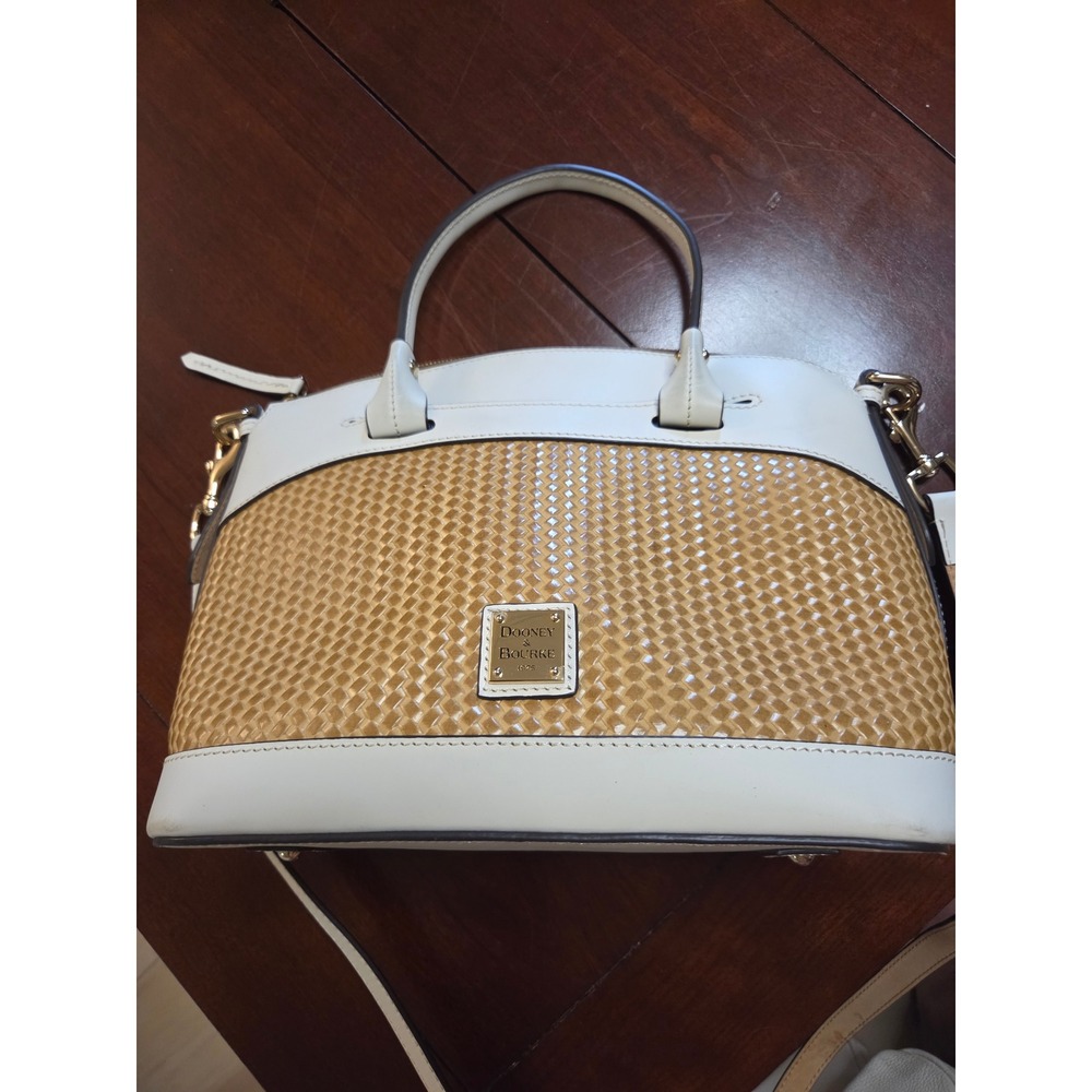 Dooney & Bourke Woven Straw White Leather Satchel Crossbody Bag K9893454